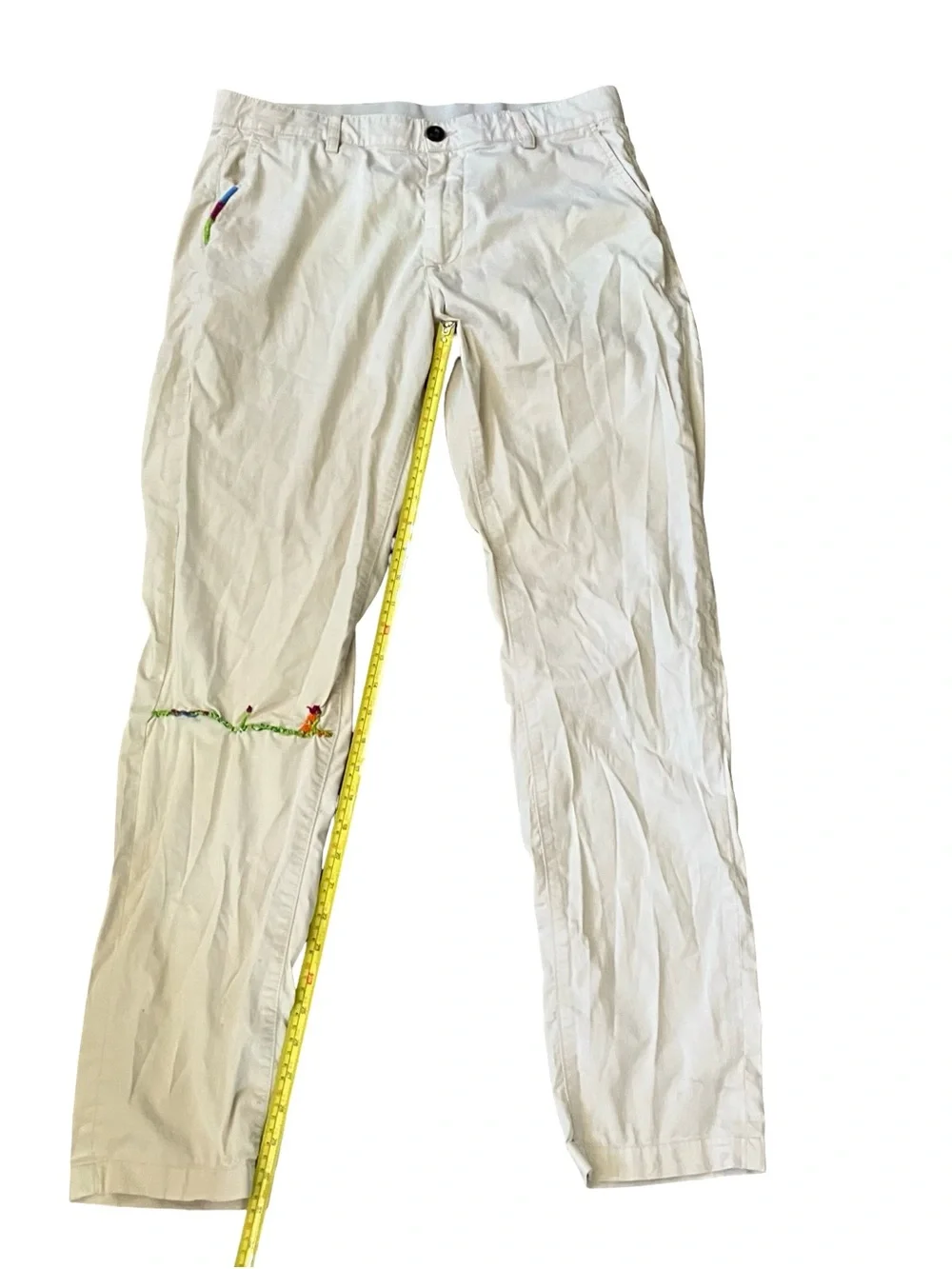 Faherty Chino Pants Coolmax 30x31 (32x31) Golf Zip Pocket Reworked Repaired Knee